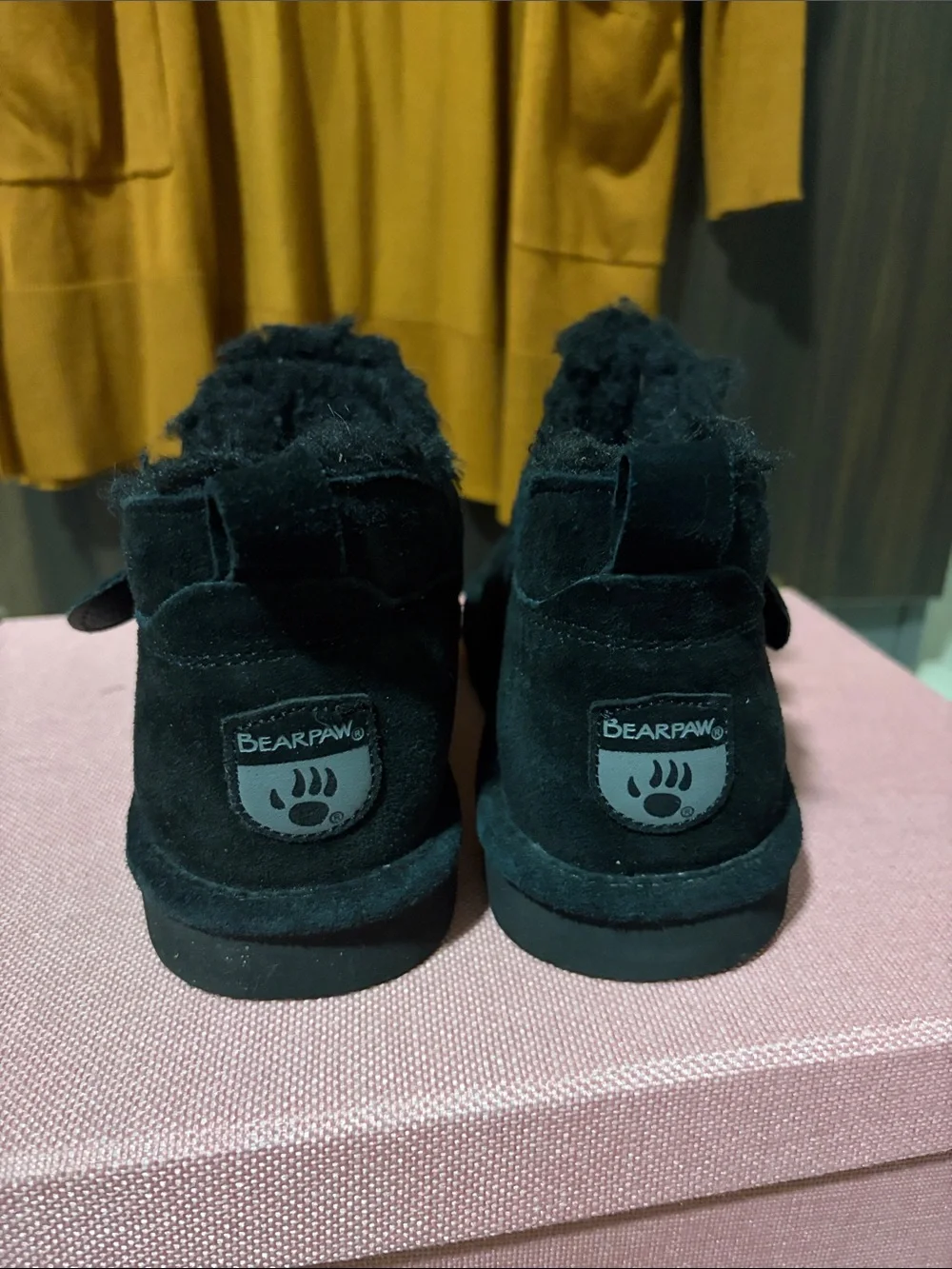 BearPaw Black Suede Faux-Fur Ankle Booties